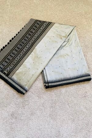 Ikkat Mulberry Silk Saree with Grey and black