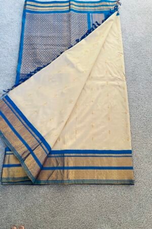 Off White Zari Woven Gadwal Silk Saree